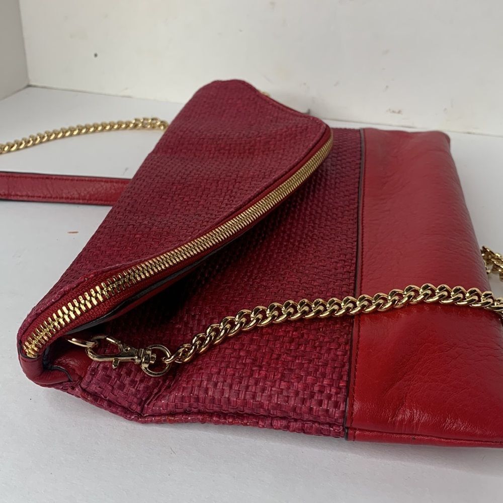 Henri Bendel red woven leather clutch envelope chain bag - Picture 5 of 11